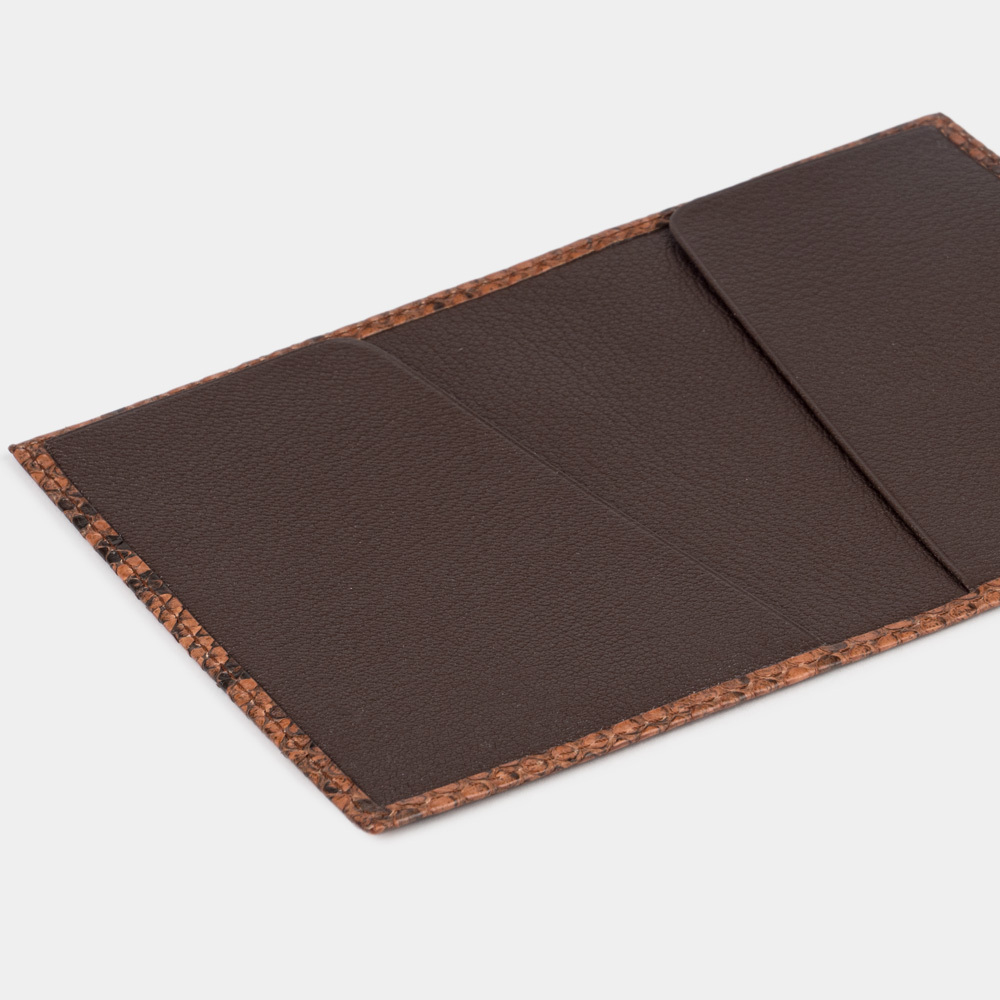 Кожаная обложка для паспорта, питон цвета коньяк