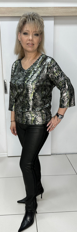 Блестящий блузон с V-образным вырезом