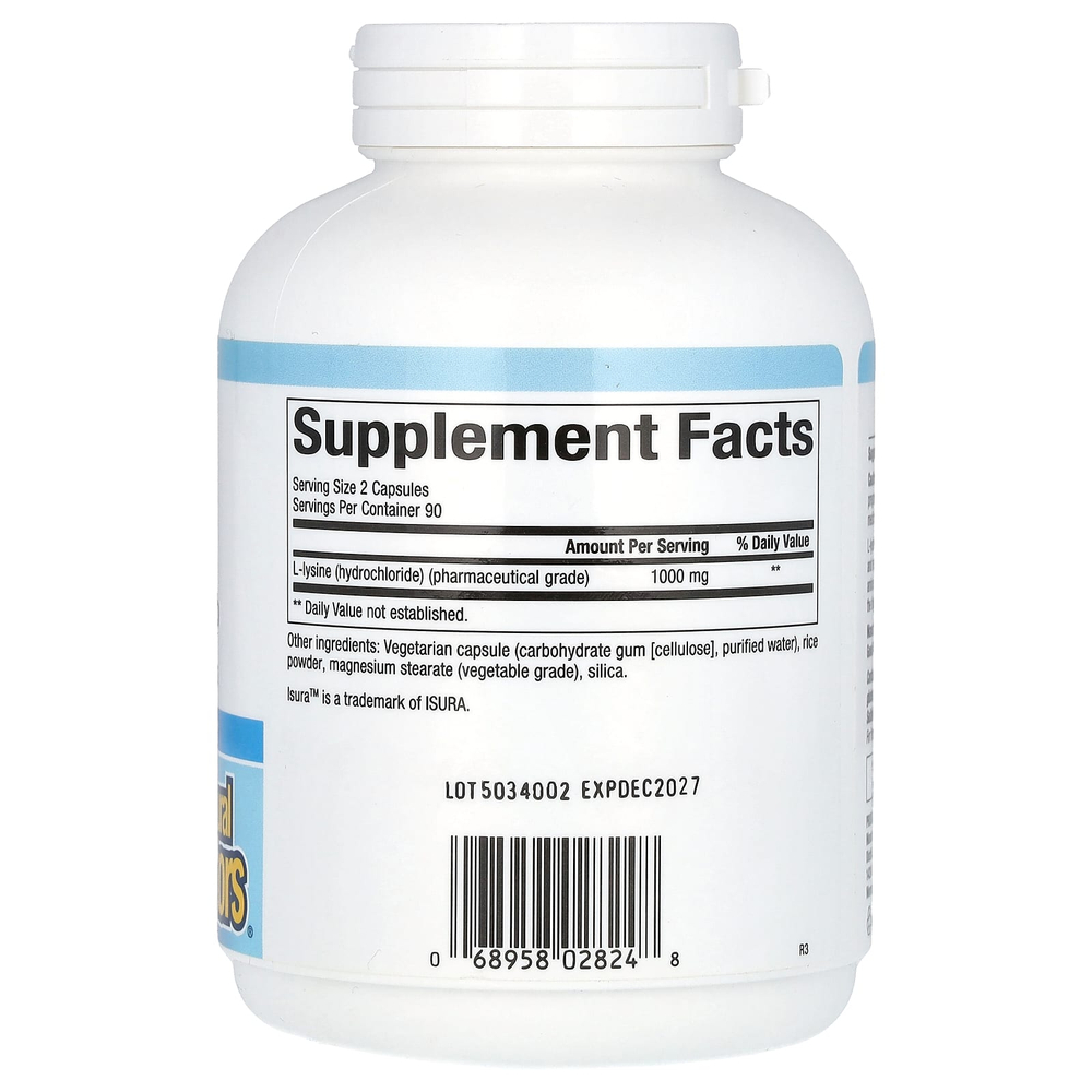 Natural Factors, L-лизин, 500 мг, 180 растительных капсул