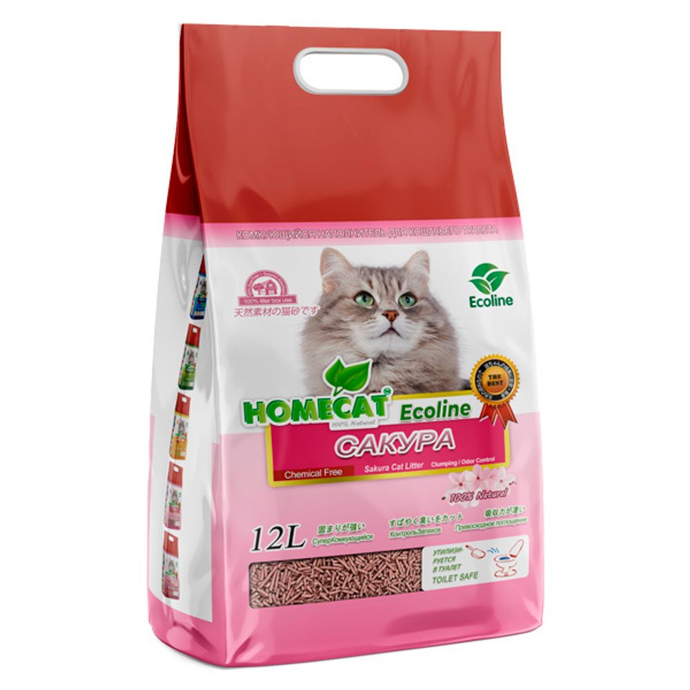 Комкующийся наполнитель HOMECAT «Эколайн» для кошачьих туалетов Лотос-сакура 12 л