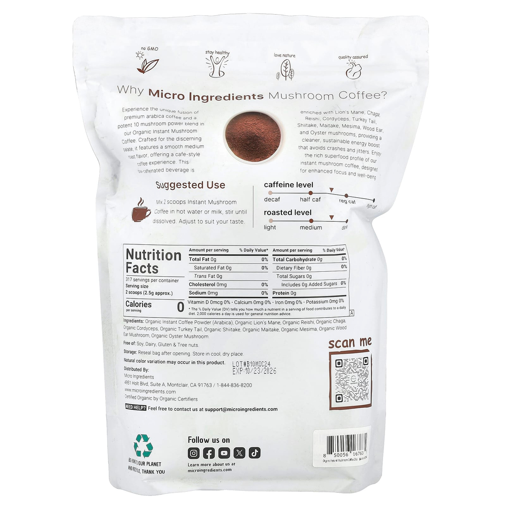Micro Ingredients, Органический растворимый кофе с грибами, 793 г (28 унций)