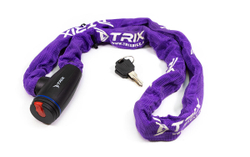 Замок велосипедный TRIX цепь, с ключами, 6×1200мм, в тканевой оплетке, пурпурный