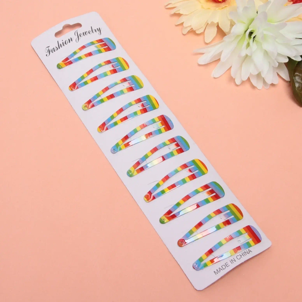 Зажимы для волос детские 10шт «ЭЛЬСА», радуга, микс 6 цветов, 6.5*1.2см (блистер и пакет)