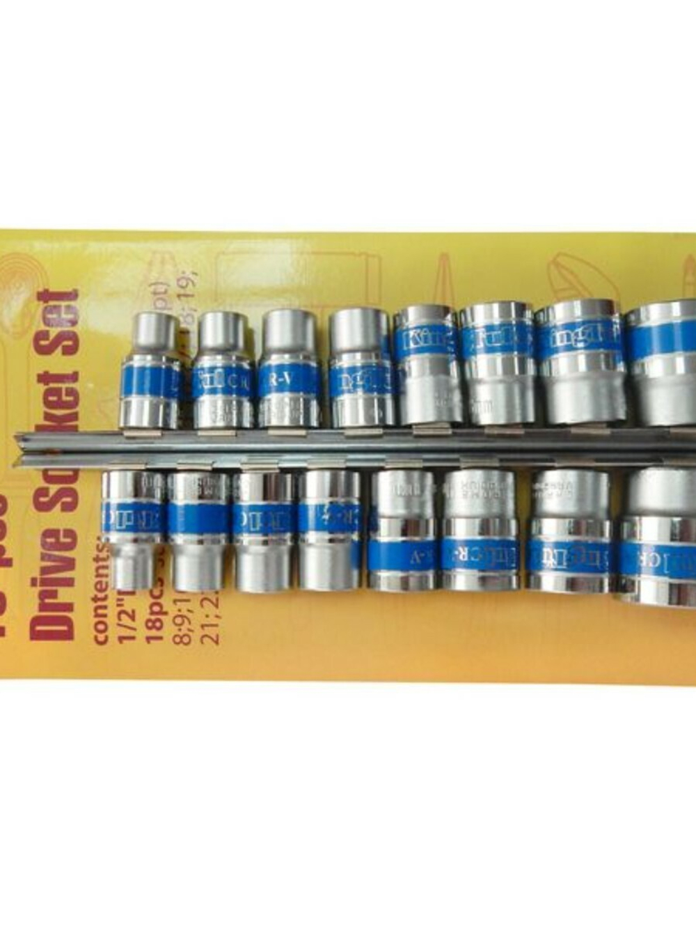 Набор головок 18пр. 1/2''6-гр. (8-19,21,22,24,27,30,32мм),на металлической планке KINGTUL profi KT-3029