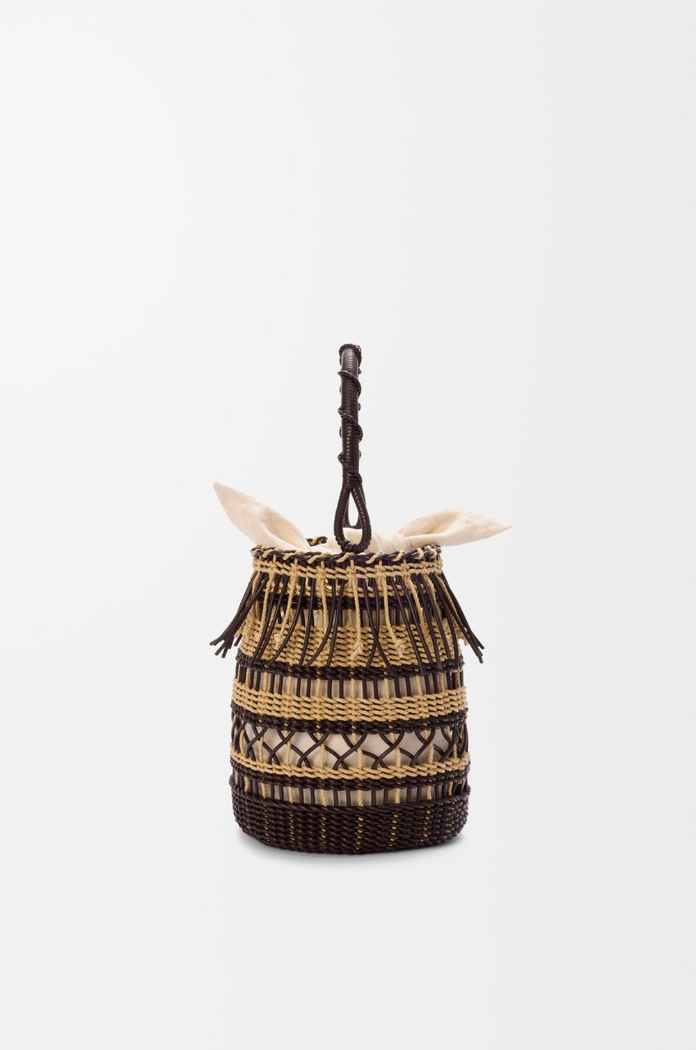Loewe Сумка-корзинка плетеная из шнура и кожи, темно-коричневый