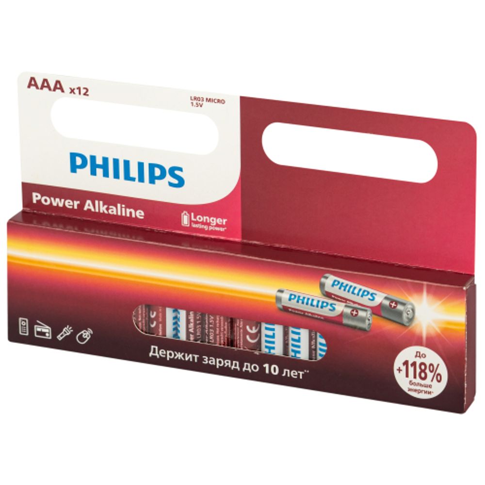 Батарейки Philips LR03P12W/51 ААА алкалиновые 1,5v 12 шт. LR03-12BL Power