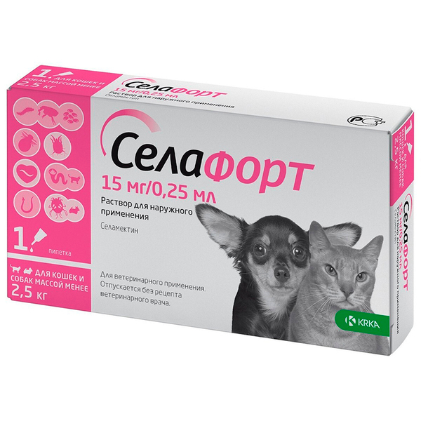 Селафорт мини для кошек и собак менее 2,5 кг 15 мг/0,25 мл с 6ти недель жизни
