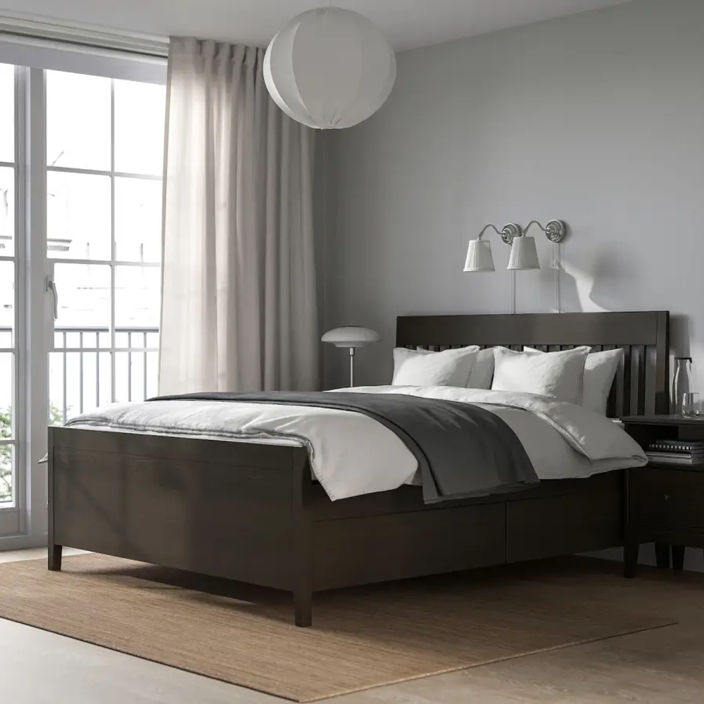 Каркас кровати с выдвижными ящиками - IKEA IDANÄS/IDANAS/LÖNSET/LONSET, 200х140 см, темно-коричневый, ИДАНЭС/ЛОНСЕТ ИКЕА