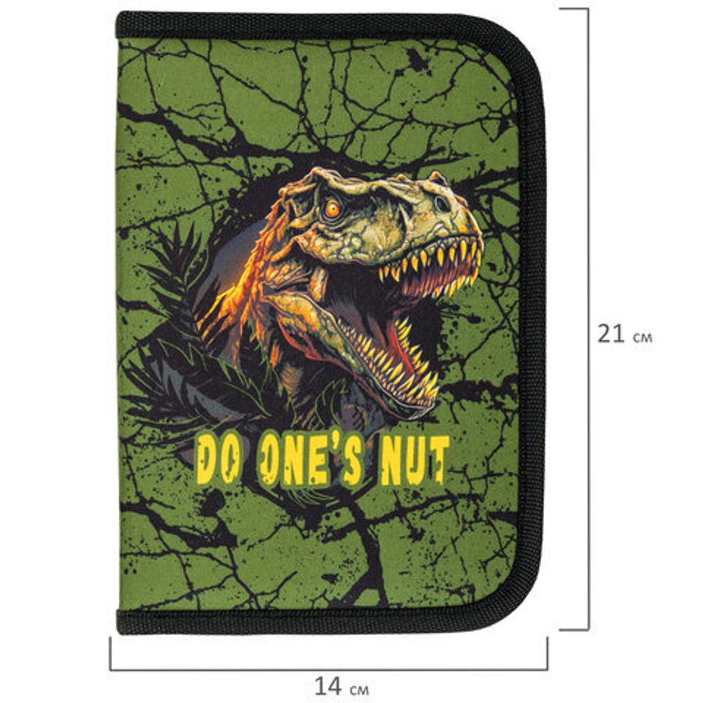 Пенал BRAUBERG, 1 отделение, 1 откидная планка, полиэстер, 21х14 см, "Dino attack", 272324