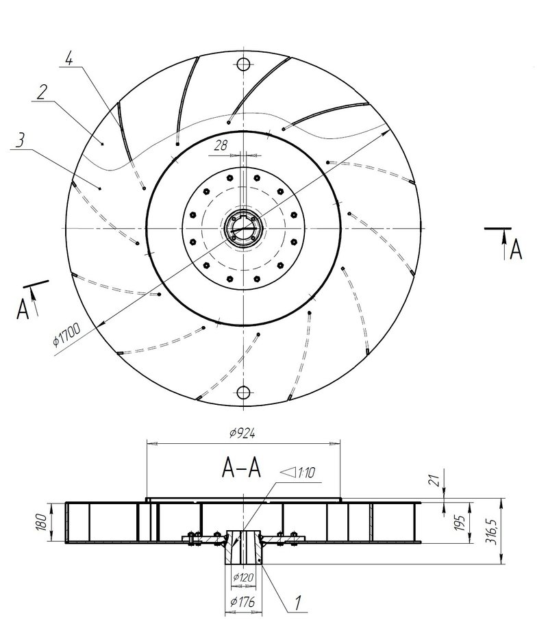 Рабочее колесо дымососа ДН-17