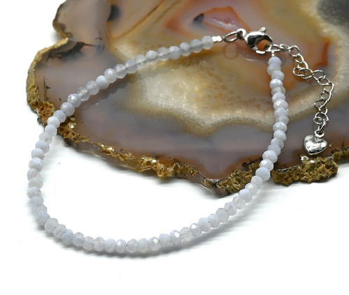 Браслет из голубого агата (сапфирин) рондель граненый 3*2 мм, 18 см