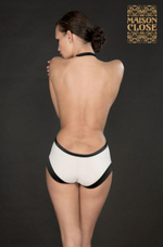 Эротические шорты с завышенной талией и петелькой на шею (Размер: S) (Цвет: белый с черным)