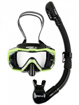 Набор маска+трубка в сумке Sargan Панорама-М черный/зеленый