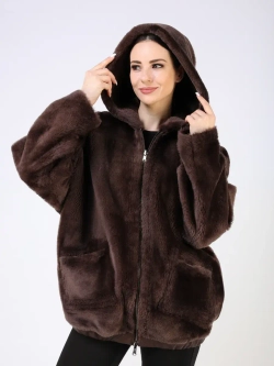 Дубленка зимняя двухсторонняя шуба с капюшоном