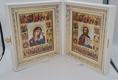 Складень эко/кожа 13*16 вышивка. Спаситель-Казанская БМ Праздники (КовБ) 10393082