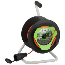 Удлинитель силовой ЭРА RP-1-2x0.75-20m на пластиковой катушке без заземления 1 розетка 20м ПВС 2х0,75мм2 | Силовые удлинители