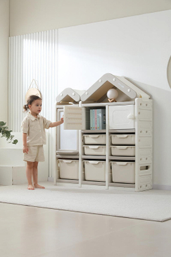 Стеллаж для игрушек UNIX Kids House 7 ящиков, 2 полки с дверцей Grey