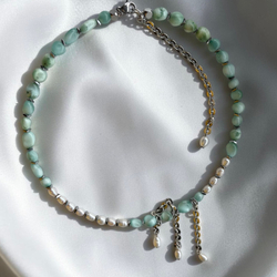 Браслет-обруч. Пектолит и Жемчуг