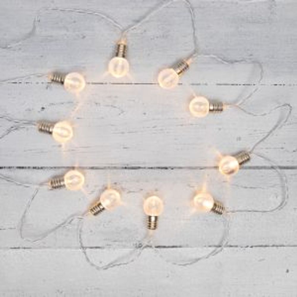 Гирлянда светодиодная Лампочки 10 LED, 1.5 м, прозрачный ПВХ, теплый белый цвет свечения, 2 х АА (ба