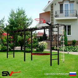 Уличная шведская стенка Sv Sport рукоход х 2 У52400К (Турник/Брусья/Гнездо 80см/Щит баскет/Канат/кольца/лестница)