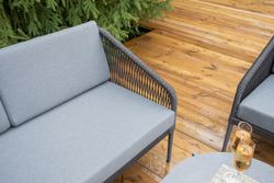 "Канны" лаунж-зона 4-местная (разборная) из роупа со столиком "Диего" цвета "серый гранит", роуп темно-серый круглый, ткань темно-серая