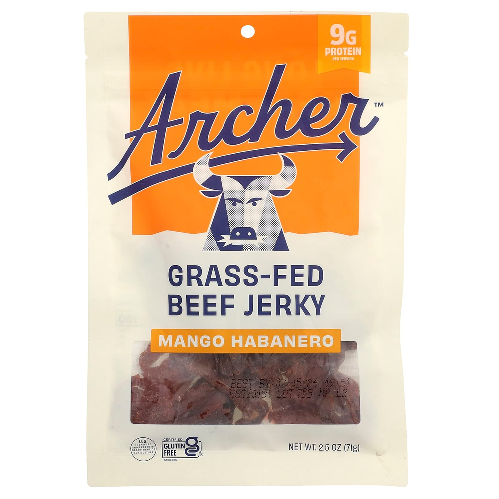 Country Archer Jerky, вяленая говядина травяного откорма, манго и хабанеро, 71 г (2,5 унции)