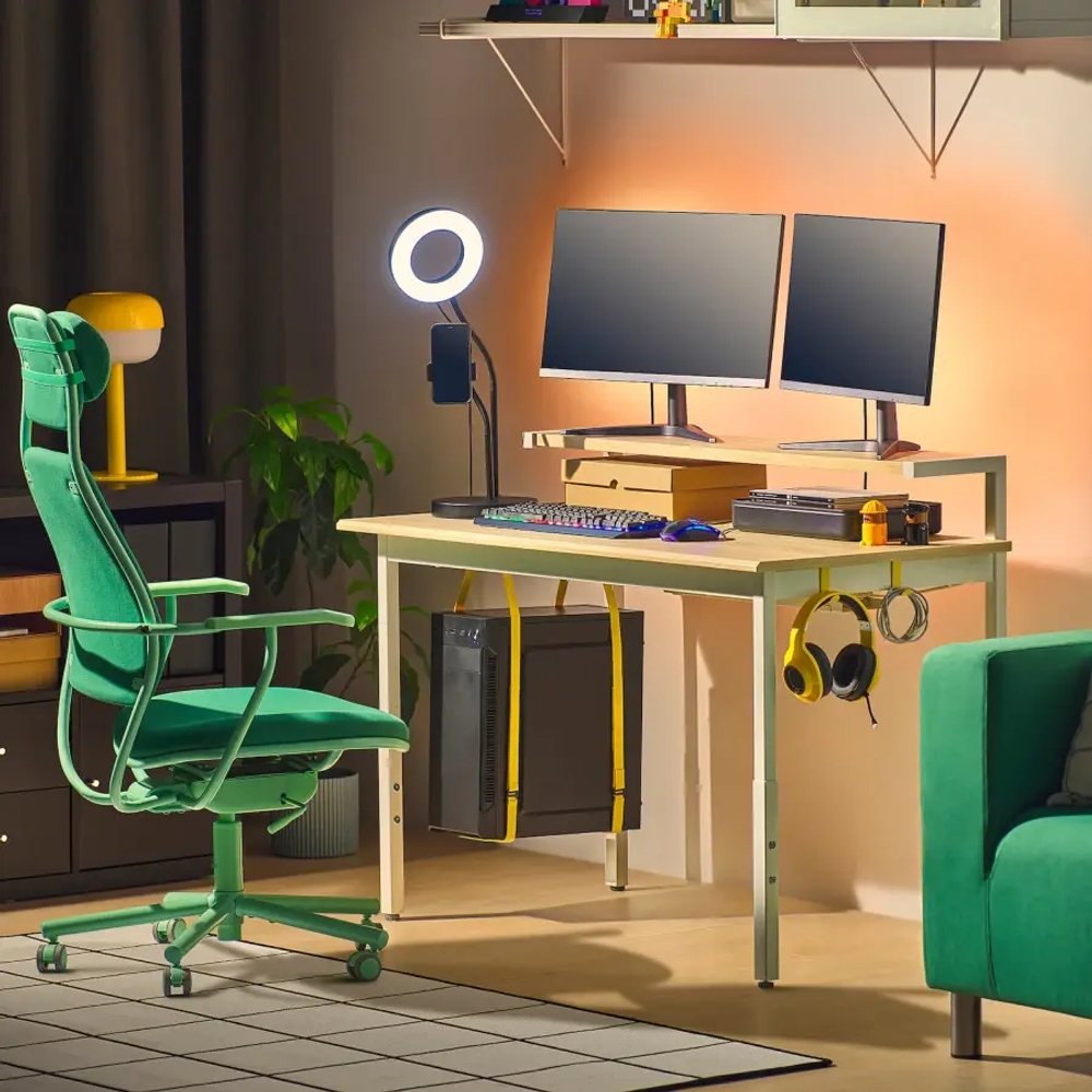 Игровой стол с полкой - IKEA UTVISNING/УТВИСНИНГ ИКЕА, 120x60 см, светло-бежевый/белый
