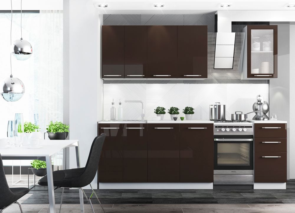 Модульный кухонный гарнитур «Олива» 1800 (Шоколад), ЛДСП, ДСВ Мебель