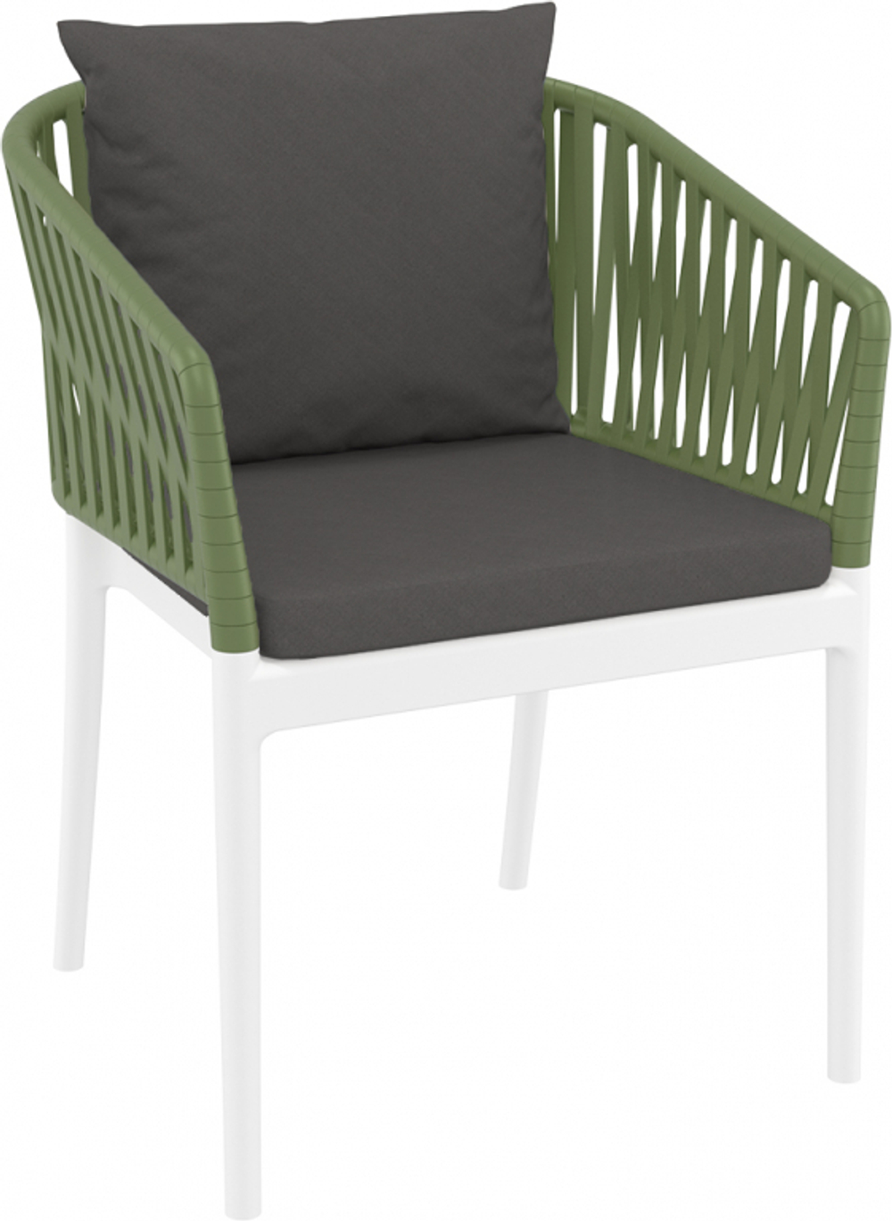 Кресло пластиковое с подушками Siesta Contract Portofino, белый, оливковый, темно-серый