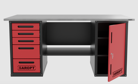Верстак двухтумбовый дверь/5 ящиков, красный 1800*700 Garopt, GT1800DY5.red