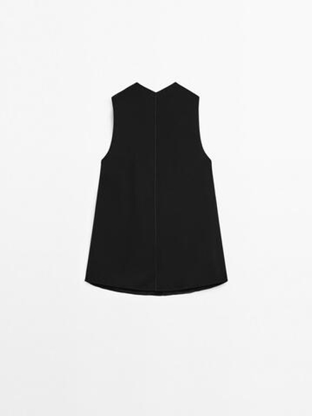 Massimo Dutti Топ с горловиной халтер и отстегивающейся деталью «Брошь», черный