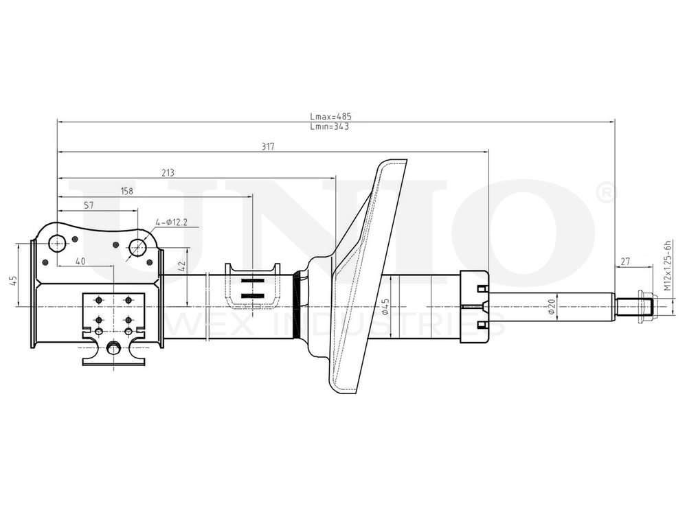 Амортизатор газовый передней подвески правый UNIO SAB-10205