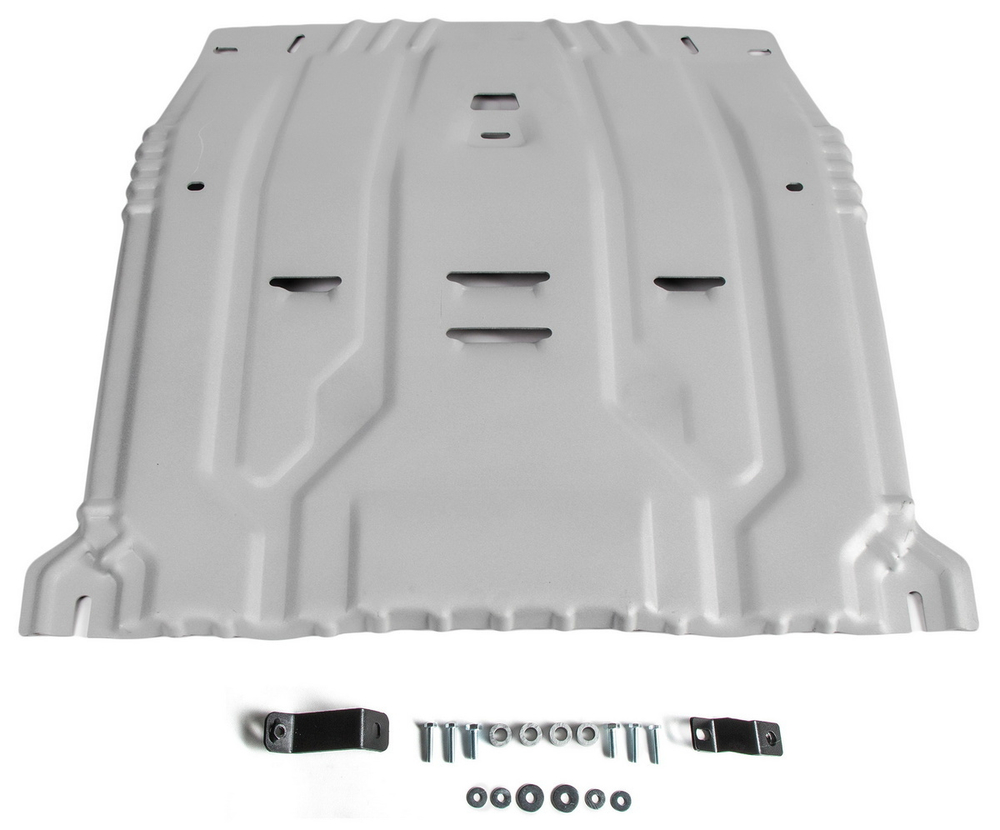 Защита картера и КПП AutoMax для Hyundai Santa Fe IV (V - 2.2D; 2.4; 3.5) 2018-2021/Hyundai Tucson III (V - 1.6 (132/177 л.с.); 2.0; 2.0D) 2015-2018/Hyundai Tucson III рестайлинг (V - 1.6T GDI (177 л.с.); 2.0; 2.0D; 2.4) 2018-2021/Kia Sorento III Prime (V - 2.2D; 2.4; 3.3) 2015-2017/Kia Sorento III Prime рестайлинг (V - 2.2D; 2.4; 3.5) 2017-2020/Kia Sportage IV (V - 1.6T (177 л.с.); 2.0; 2.0D) 2016-2018/Kia Sportage IV рестайлинг (V - 2.0; 2.0D; 2.4) 2018-н.в., алюминий 2.5 мм, с крепежом, штампованная, AM333.2375.1