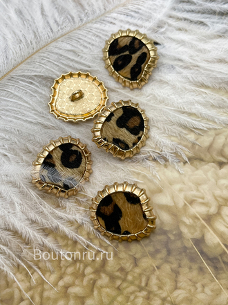 Пуговицы леопардовые пушистые в золотистом обрамлении