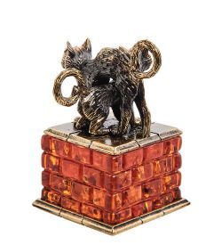 Народные промыслы AM-3094 Фигурка «Парочка котов на трубе» (латунь, янтарь)