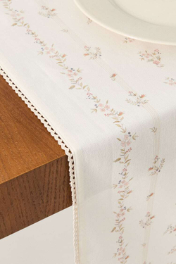 ZARA HOME ХЛОПКОВАЯ НАСТОЛЬНАЯ ДОРОЖКА С ЦВЕТОЧНЫМ ПРИНТОМ, ЭКРЮ