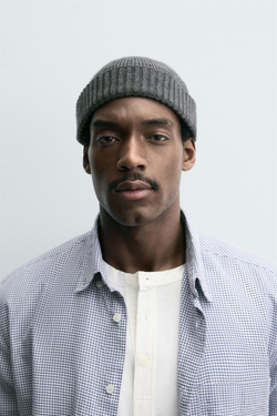 ZARA КОРОТКАЯ ШАПКА БИНИ ИЗ СМЕСОВОЙ ШЕРСТИ, СЕРЫЙ