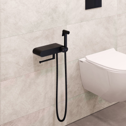 Смеситель с полочкой и держателем туалетной бумаги, с гигиеническим душем - RGW SP-222B, черный