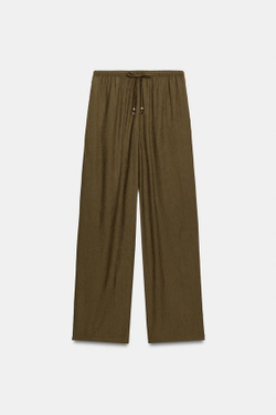 ZARA БРЮКИ ПРЯМОГО КРОЯ ИЗ СТРУЯЩЕЙСЯ ТКАНИ, ОЛИВКОВЫЙ