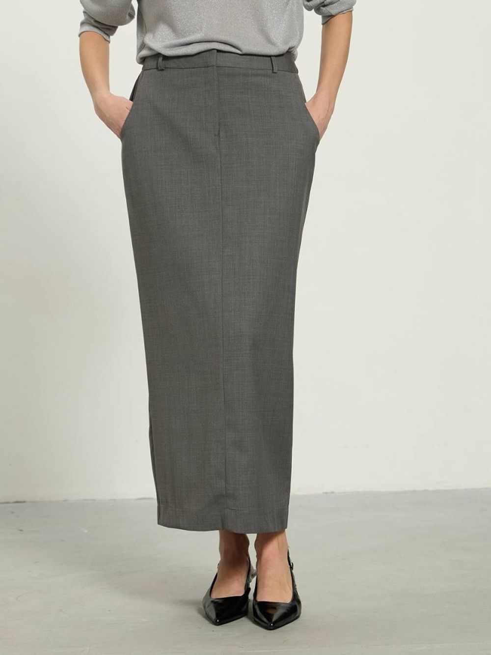 Юбка макси с гульфиком серая шерсть