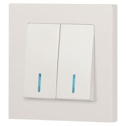 Выключатель Intro Accent 6-105-06 двойной с подсветкой, 10А-250В, IP20, СУ, AL/CU, перламутр