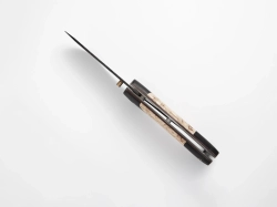 Складной нож "Кайра", дамасская сталь, рукоять карельская береза/черный граб