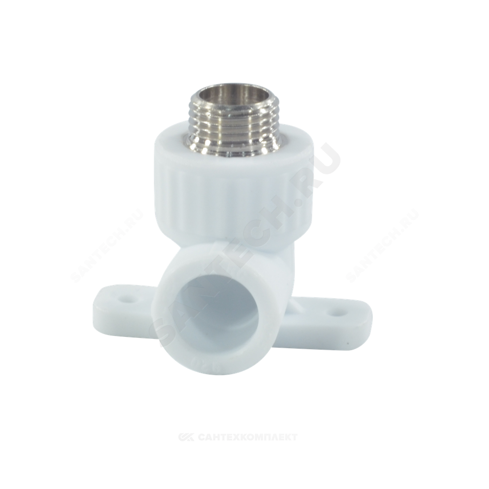 Угольник PP-R комбинированный белый Дн 20х3/4" НР с креплением VALFEX 10121120