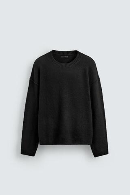 ZARA СВИТЕР С РЕЛЬЕФНЫМИ ШВАМИ, ЧЕРНЫЙ