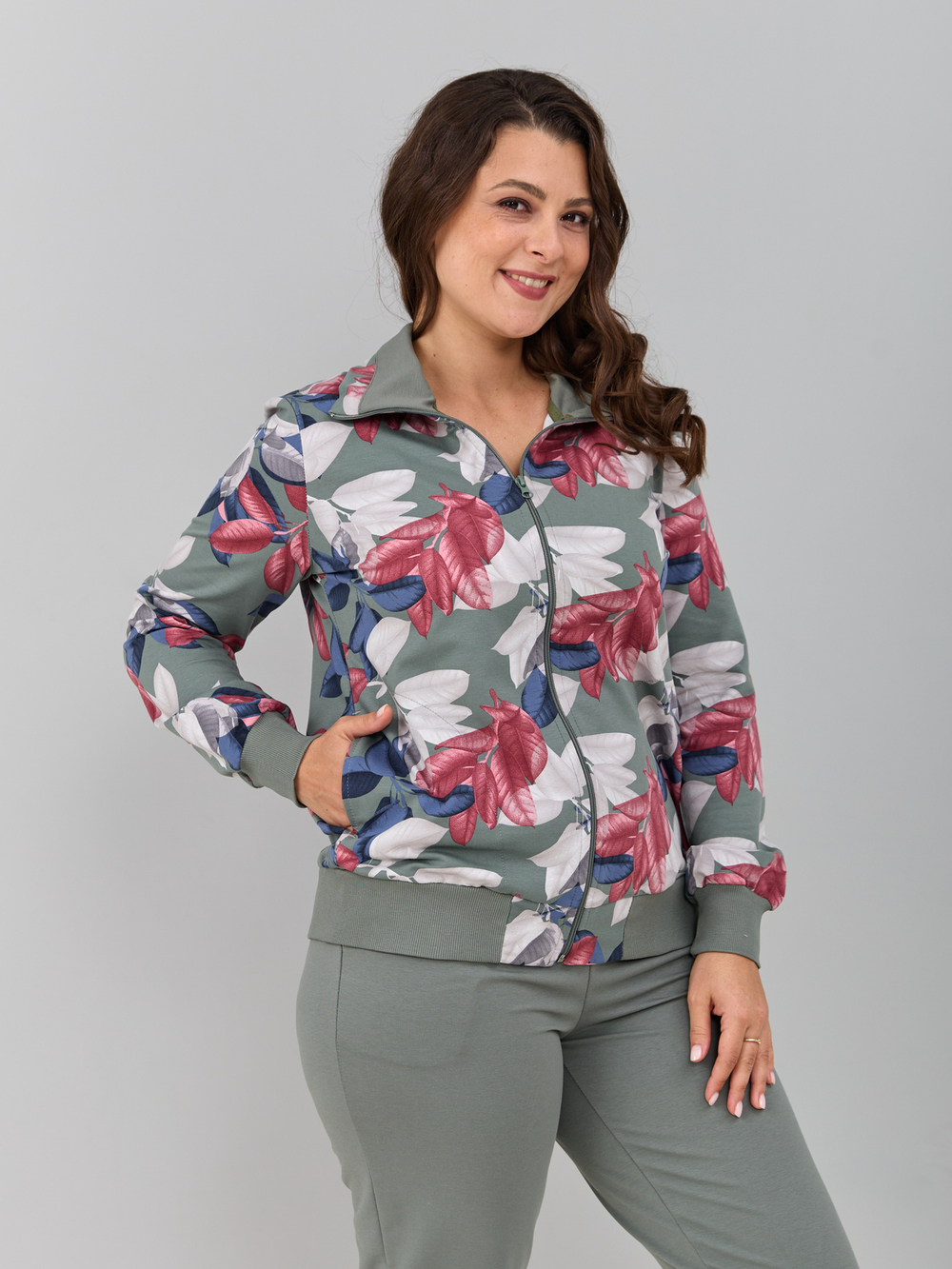 Костюм с брюками КБ-184/оливкабордо-листья