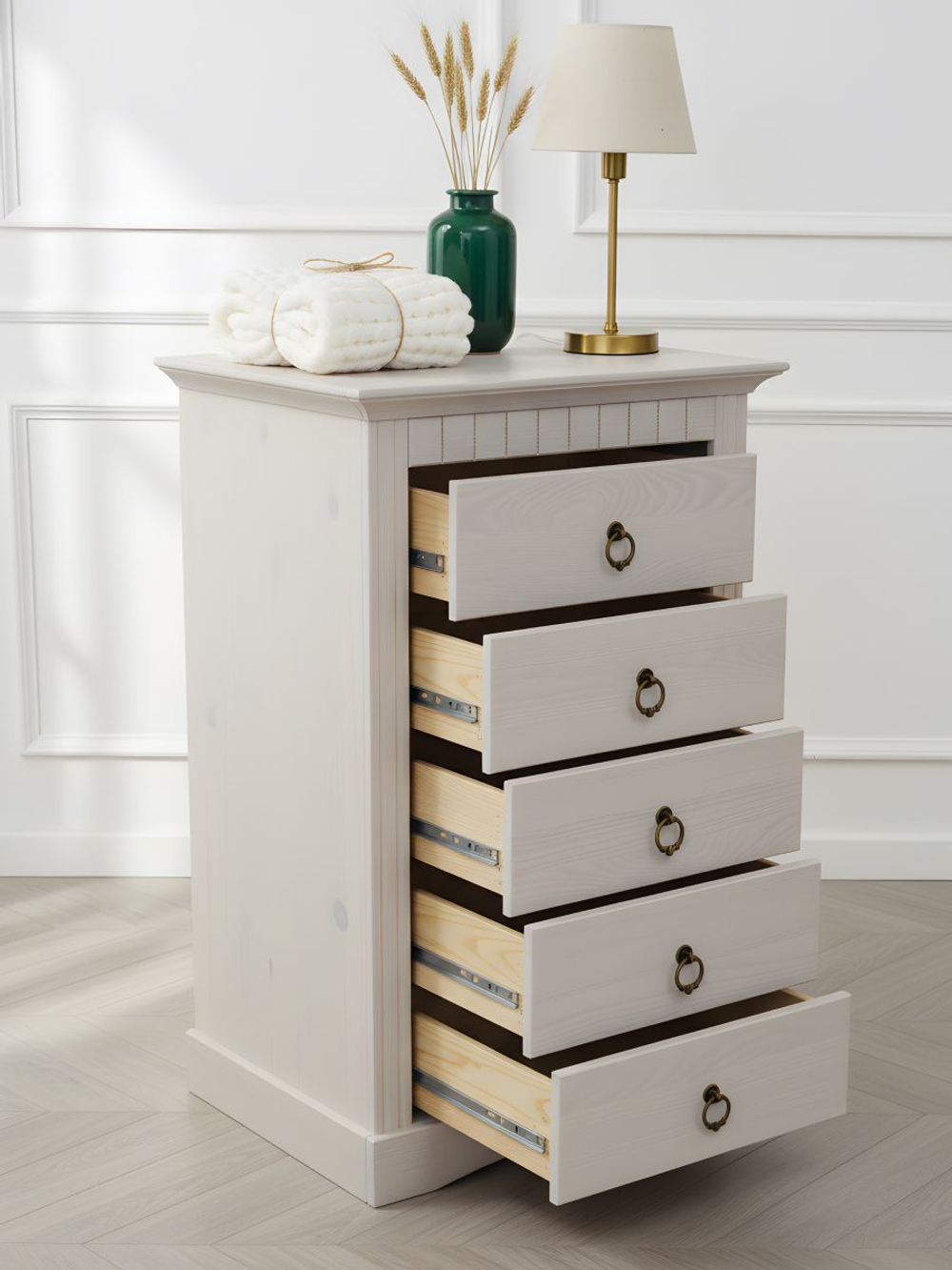 Комод, 50х39х79, Неаполь, для прихожей, для одежды и игрушек, из натурального дерева, с 5-ю ящиками, белый, Dipriz