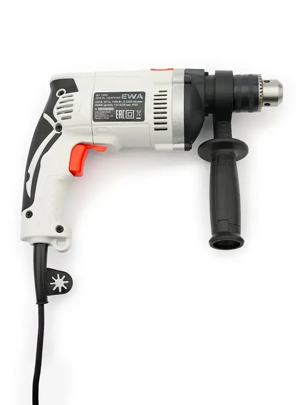 Дрель ударная электрическая , EWA ДУ 1000, 1000 Вт, регулировка оборотов 0-3200 об/мин, 40000 уд/мин, патрон 13 мм