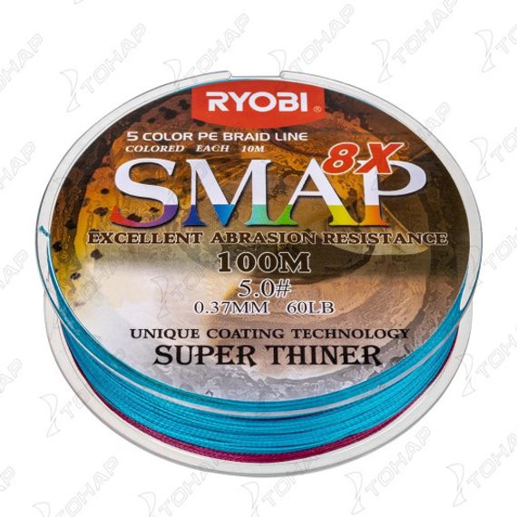 Шнур SMAP PE8X-100M 5.0# Multi Colour 0,37мм Ryobi