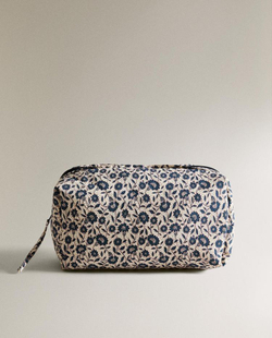 ZARA HOME ДЕТСКАЯ ХЛОПКОВАЯ КОСМЕТИЧКА С ЦВЕТОЧНЫМ ПРИНТОМ, СИНИЙ