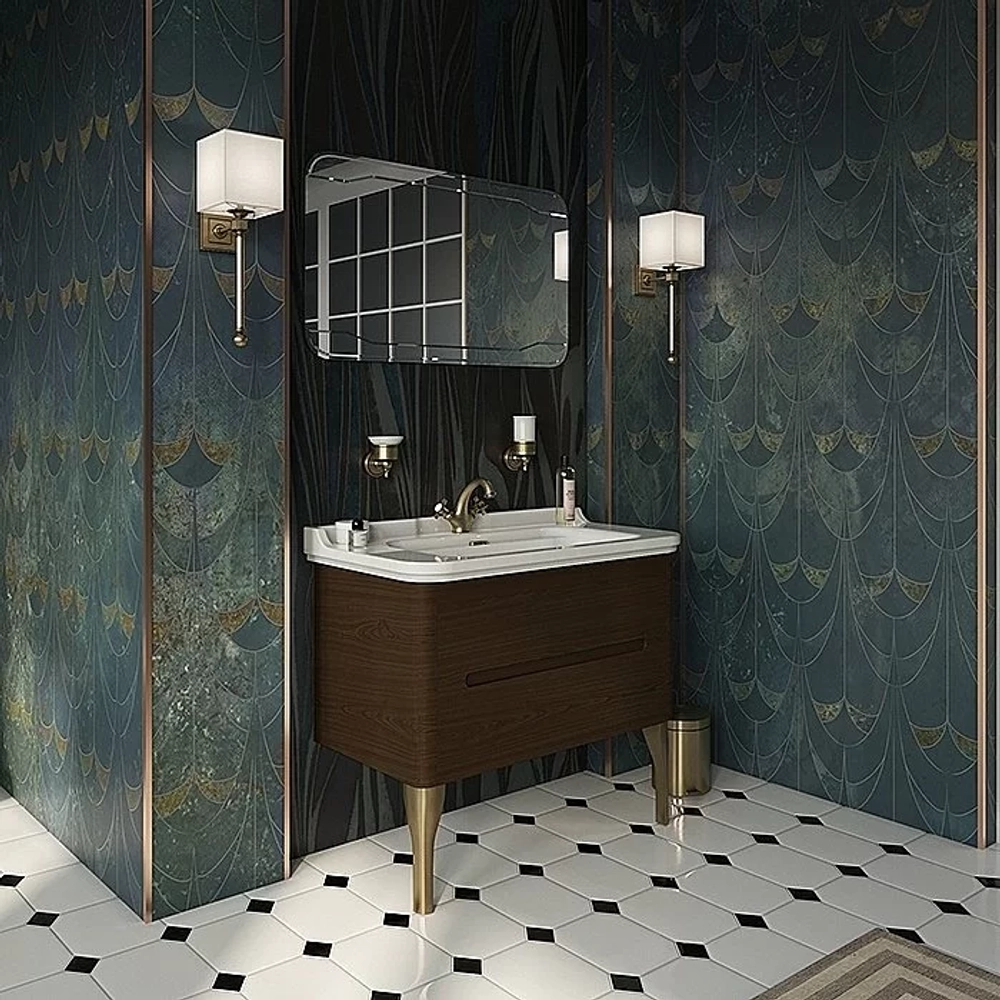 Тумба с раковиной Kerasan Waldorf 925546 100 темный орех с 1 отверстием/заглушка золото